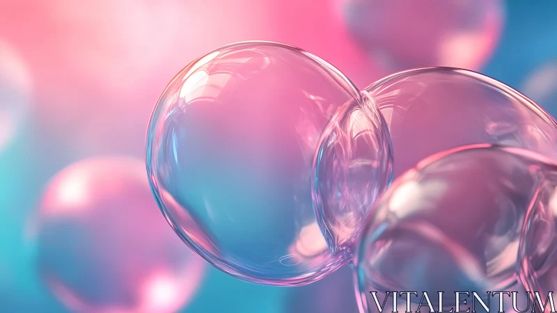 Volumetric soap bubbles with high-gloss refraction in pastel bokeh