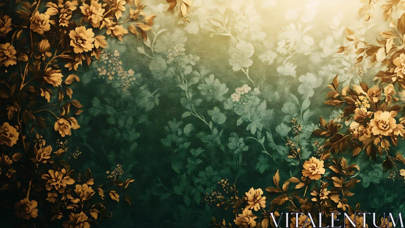 Golden floral arrangement with layered transparency and deep tonal gradation.