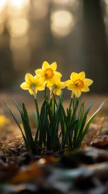 Yellow Daffodils in Sunlit Garden Setting