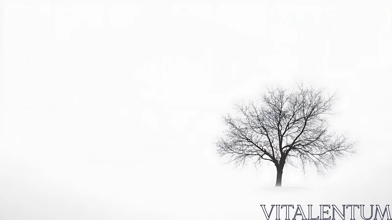 Single leafless tree stands against uniform white background