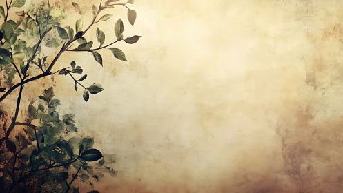 Vintage textured background with leafy branch on left side.