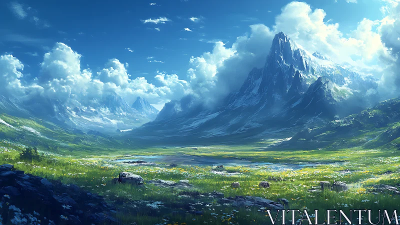 Sky-drunk mountains lean over a wildflower-drenched valley