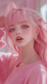 Pink haired stylized portrait shows soft lighting and detail