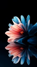 Bicolor macro bloom with specular reflection on black field