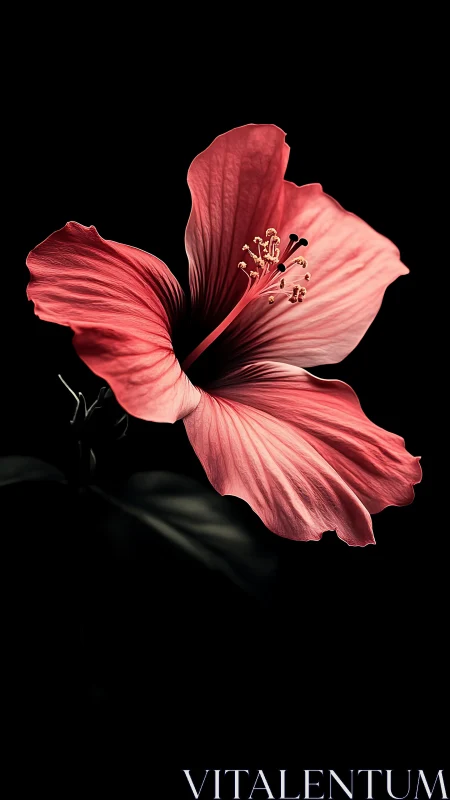 Hibiscus flower specimen with dark background and visible stamen structure.