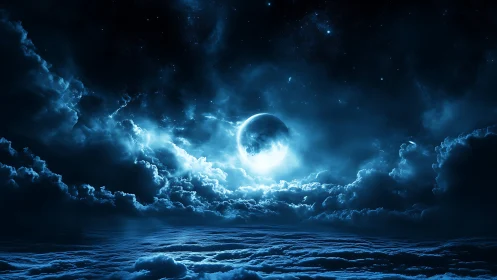 Lunar backlit stratiform cloudscape with high contrast blue luminance