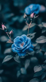 Blue Rose in Full Bloom with Tonal Gradient and Selective Focus