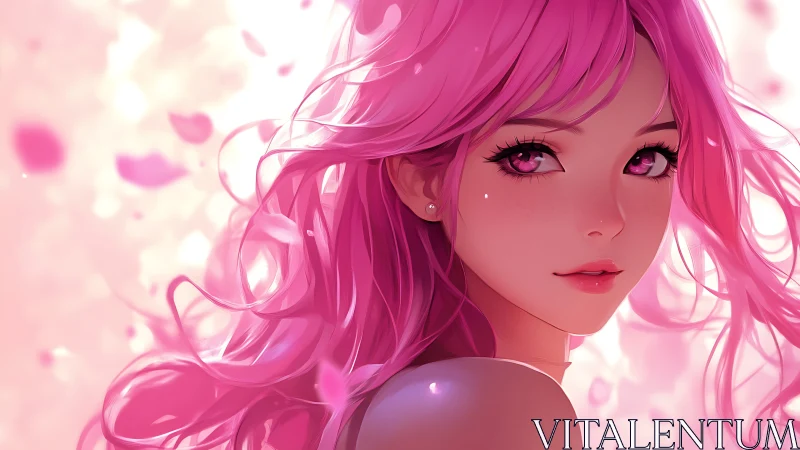 Petal-bright gaze turns a pink spring breeze into music