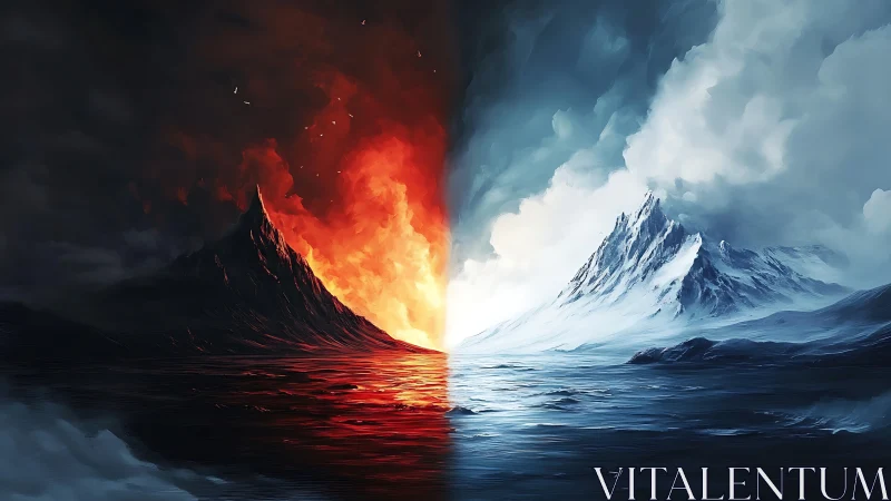 Fire and Ice: Dual Peak Volcano Landscape in Digital Contrast.