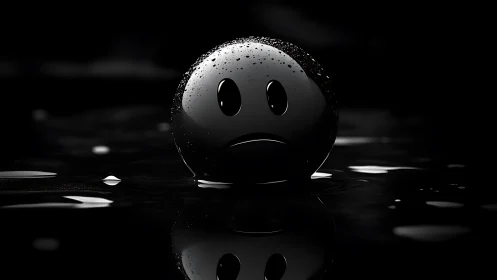 Photoreal black emoticon sphere in dramatic low key lighting.