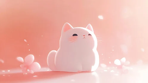 Plump Fortune Cat Dreams Beneath Coral Skies Forever