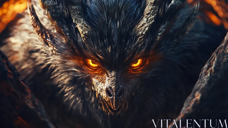 Demonic avian close-up in molten-lit fantasy rendering.