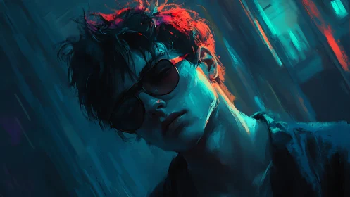 Neon-lit cyberpunk portrait with cinematic rim lighting focus.