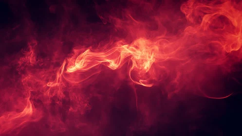 Vivid swirling red smoke against dark background, abstract style.