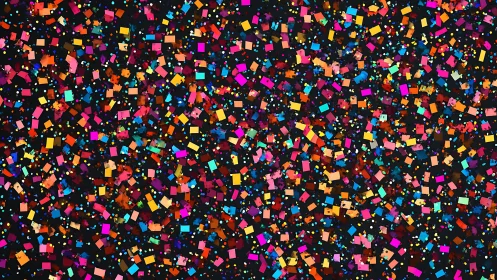 Vibrant multicolor confetti burst over deep black field.