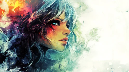 Colorful digital portrait of a woman in profile view.