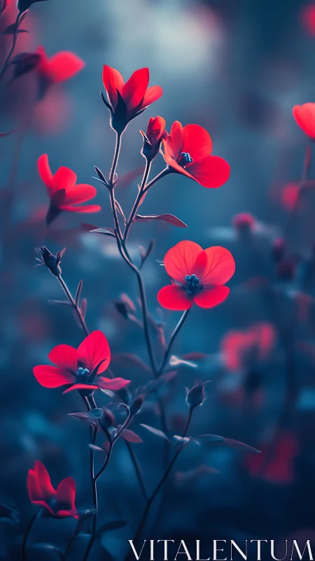 Crimson Blossoms Ignite Against Twilight Dreams.
