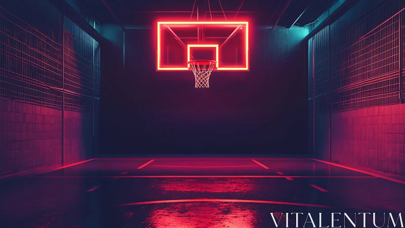 Neon court hush where cyberpunk hoop dreams softly glow.