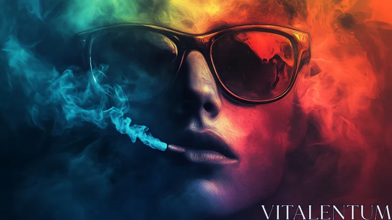 Neon smoke portrait in dual-tone cyberpunk digital painting.