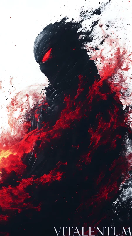 Digital painting of fiery shadow figure in explosive motion.