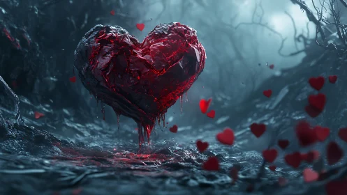 Crystalline Heart Suspended in Frozen Wasteland.