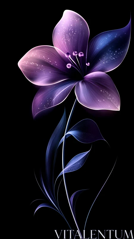 Luminescent flower with five petals rendered in purple and dark blue