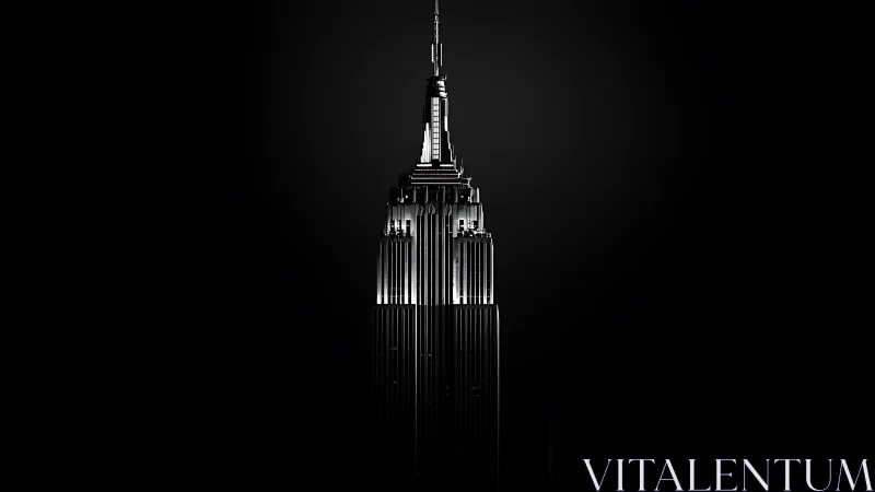 Noir-lit skyscraper crowned in chrome against endless night.