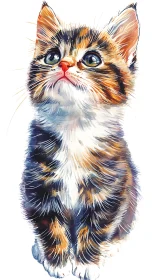 Calico Cat Portrait with Watercolor Technique