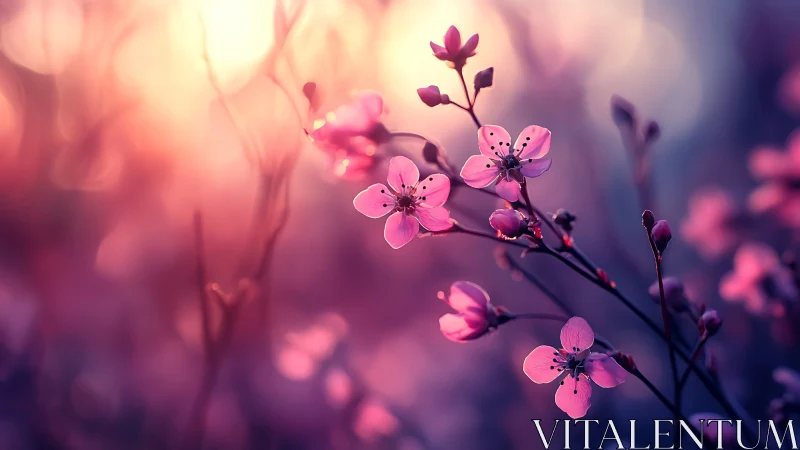 Soft-Focus Botanical Study: Pink Blossoms in Gradient Light.