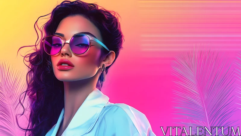 Neon-lit portrait uniting retro synthwave color and glossy glamour