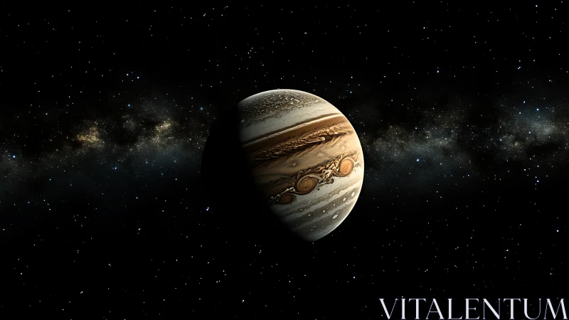 Gas giant planet in deep space with starry backdrop.