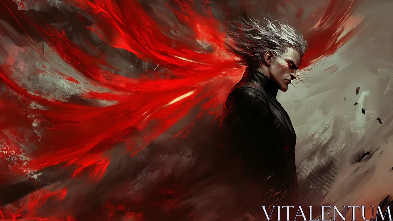 Stormborn antihero walks through crimson unraveling wings.