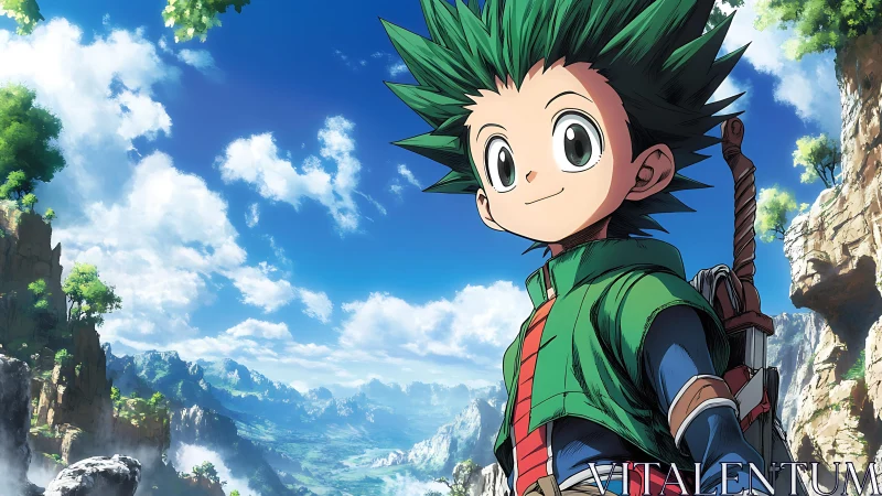 Bright-eyed trailblazer greets a sky-wide fantasy frontier