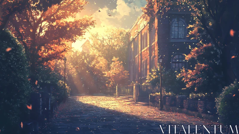 Golden-hour academy lane wrapped in whispering autumn light.
