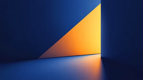 Geometric blue chamber with triangular volumetric light plane.