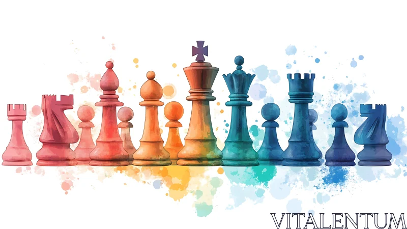 Chromatic watercolor spectrum of opposing chess piece ranks