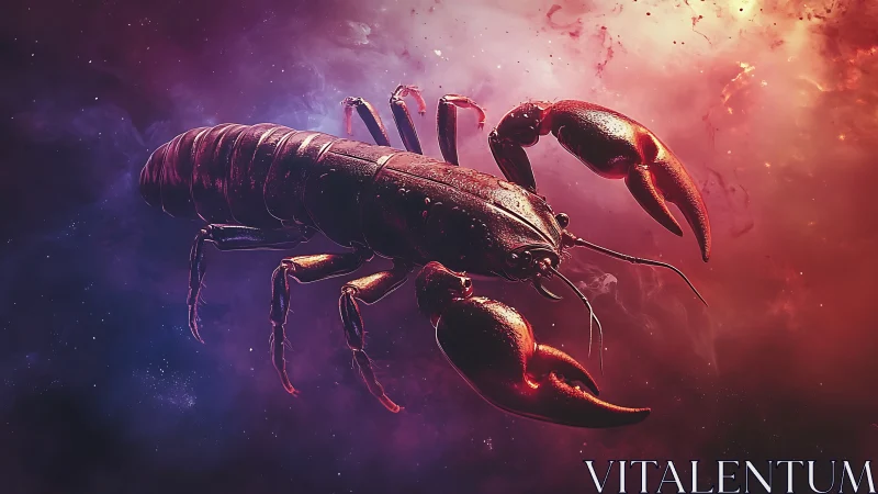 Cosmic red scorpion floats through radiant nebula clouds