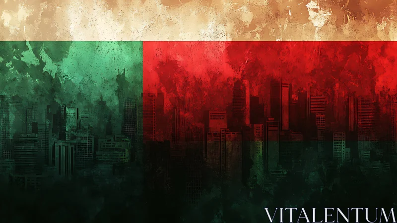 Painted tricolor skyline quietly drowns in urban shadows