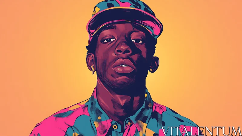 Electric street portrait in neon splatter against sunset gold.