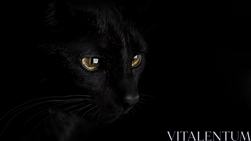 Black feline specimen photographed against dark background with golden iris coloration.