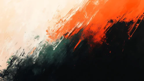 Bold Abstract Brush Strokes in Orange, Black, and Cream Tones.