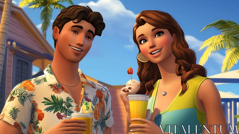 Sunny friends share summer drinks under bright blue skies