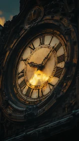 Antique Clock Glowing With Golden Light and Aged Detail