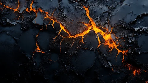 Lava Flow Texture: Molten Rock with Cooled Surface Cracks