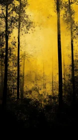 Atmospheric Forest Silhouette: Golden Mist Through Dense Woodland Canopy