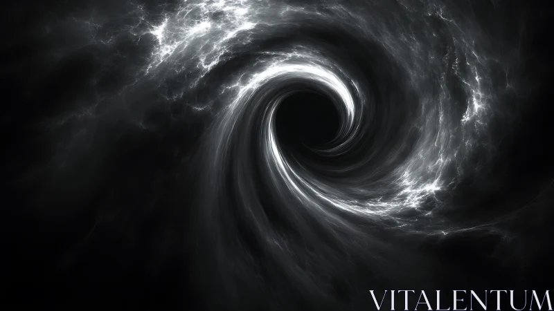 Monochrome swirling vortex with luminous cloud edges.
