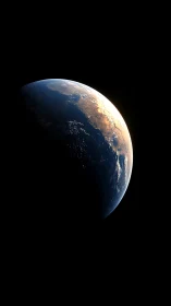 Earth’s sunrise limb glows softly against deep space