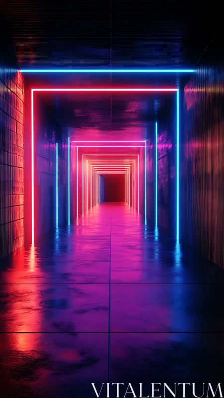 Neon tunnel corridor glows with vivid geometric symmetry.