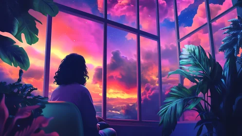 Soft evening glow welcomes a quiet soul at the window