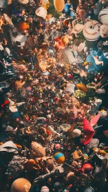 Exploded vortex of consumer objects rendered in dynamic 3D space